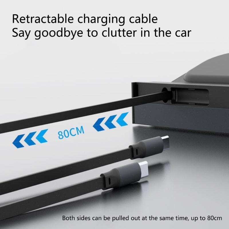 USB Docking Station with Telescopic Rope Suitable for Car Drivers, Center Console Accessory with Fast Charge Capability