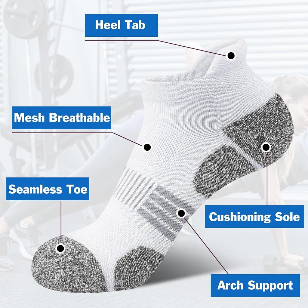 High Quality6 Pairs Women's Compression Running Socks Thick Cushioned Ankle Low Cut Athletic Socks with Striped Design, Breathable Polyester, Machine