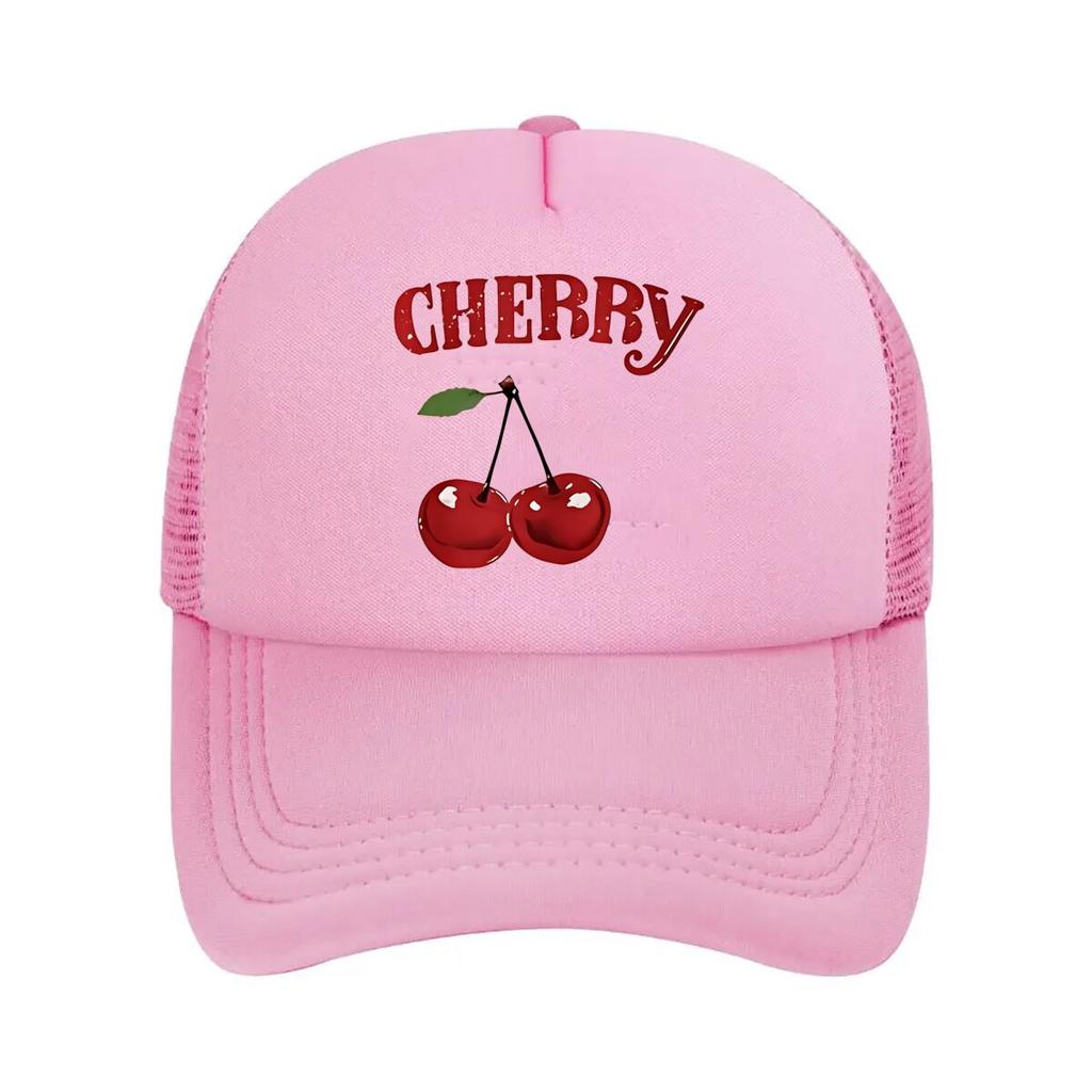 UnisexS Cherry Print Outdoor  Red  White Breathable  Casual Summer Hat with Adjustable Snapback S  Mesh Baseball Cap