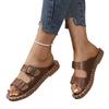 Women's Wide Width Buckle Sandals, Square Toe Peep-Toe Slides, Comfortable Outdoor Beach Slippers for Women