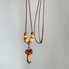 Fashionable Adjustable Necklace for Women Wood Bead Mushroom Pendant Rope Neckchain Bohemian Accessory