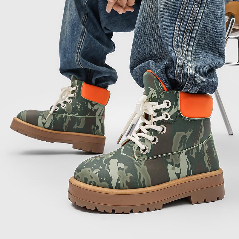 Classic Original Camouflage Boots Men Designer Motorcycle Boots Casual High-top Boots Men Comfortable Leather Platform Shoes Men