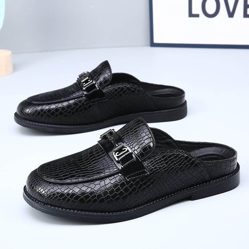 

Летние новые кожаные шлепанцы для улицы, мужские, большого размера, на одном педале, с закрытым носком, повседневные, универсальные, полусандалии, тренд 38