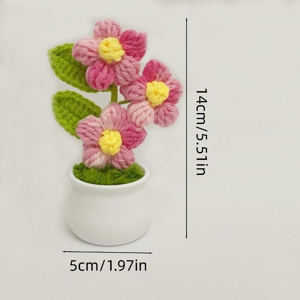 1pc Handmade Crochet Puff Flower Potted Plants–Knitted Floral Decor for Office Desk, Car Dashboard, Unique Birthday Gifts