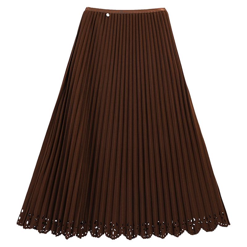 

Fei Yuan Elegant Pleated Wool Plaid Skirt - Women s Autumn/Winter Midi in Versatile Solid Color M кофейный
