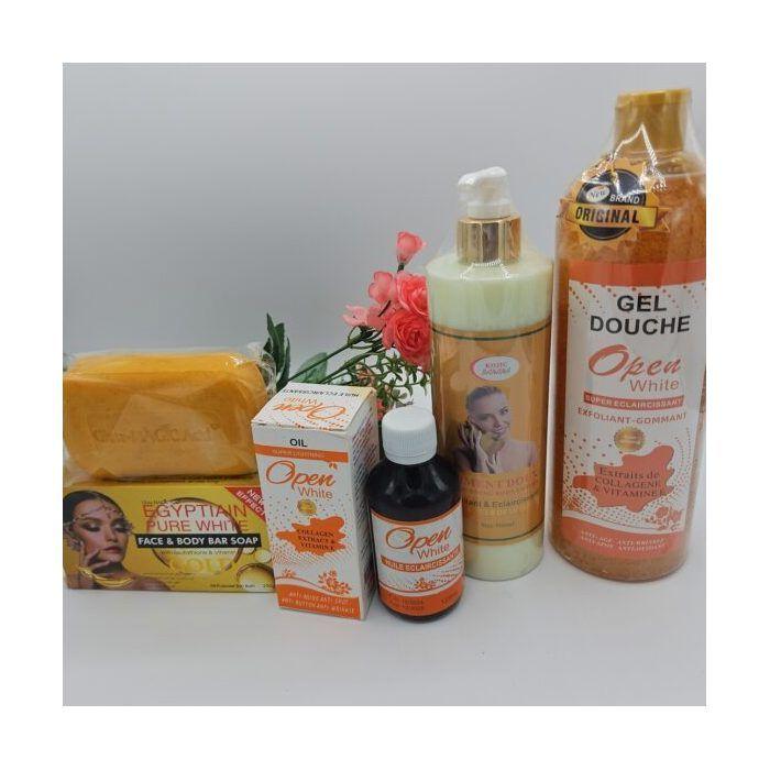 Gamme corporelle Open White – Gel Douche, Huile, Lait Piment Doux & Savon Purec Egyptian Gold