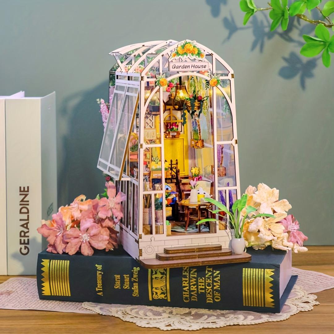 DIY Craft House Handmade 3D Puzzle - Miniature Flower Room Bookend Set, Desktop Model Decor for Home Display and Collection
