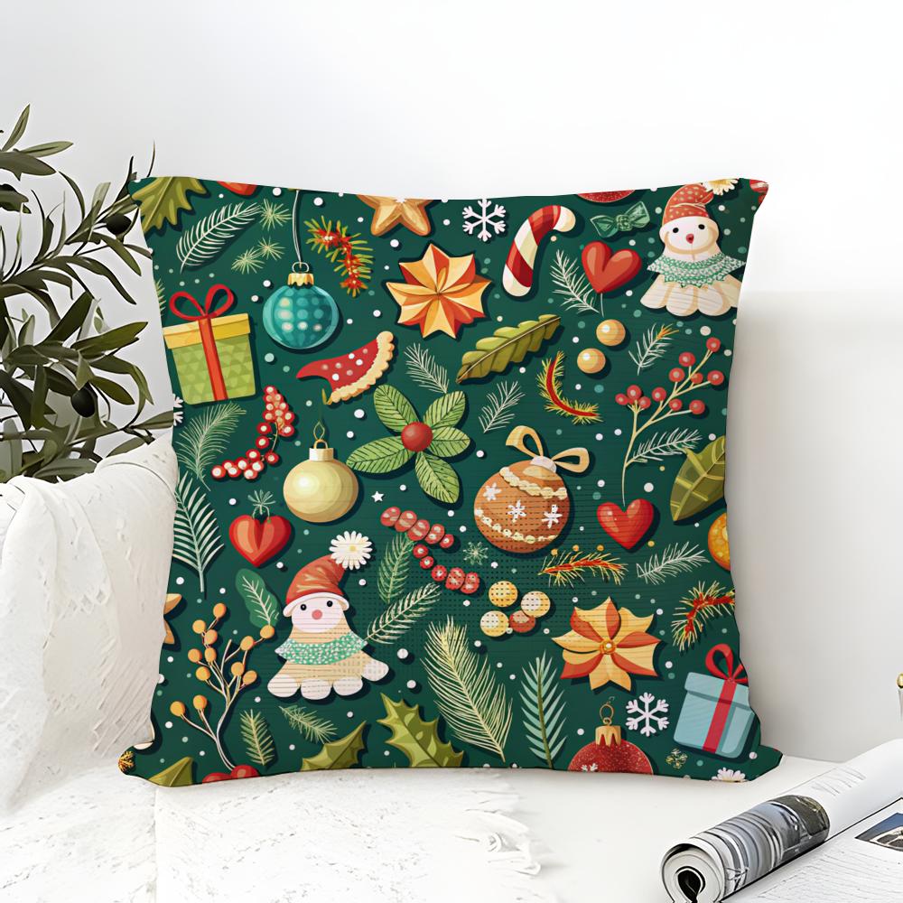 Square Cartoon Festive Print Pattern Pillow Case Linen Pillow Case Sofa Home Decor Cushion Cover Cushion Cove