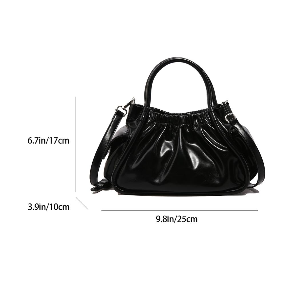 Women PU Pleated Shoulder Bag Fashion Cloud Tote Bag Chic Crossbody Bag (Black)