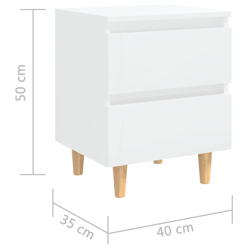 Nightstands 2 pcs with Pine Wood Legs High Gloss White