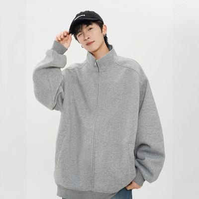 Stand Collar Solid Color Cardigan Sweatshirt Men's New Autumn and Winter Sports Loose Jacket