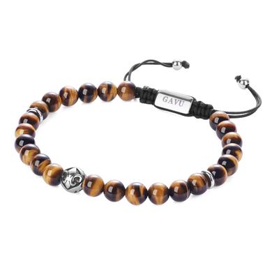GAVU 6mm Tiger Eye Power Stone Prayer Beads Bracelet for Men, Increases Wealth and Good Fortune
