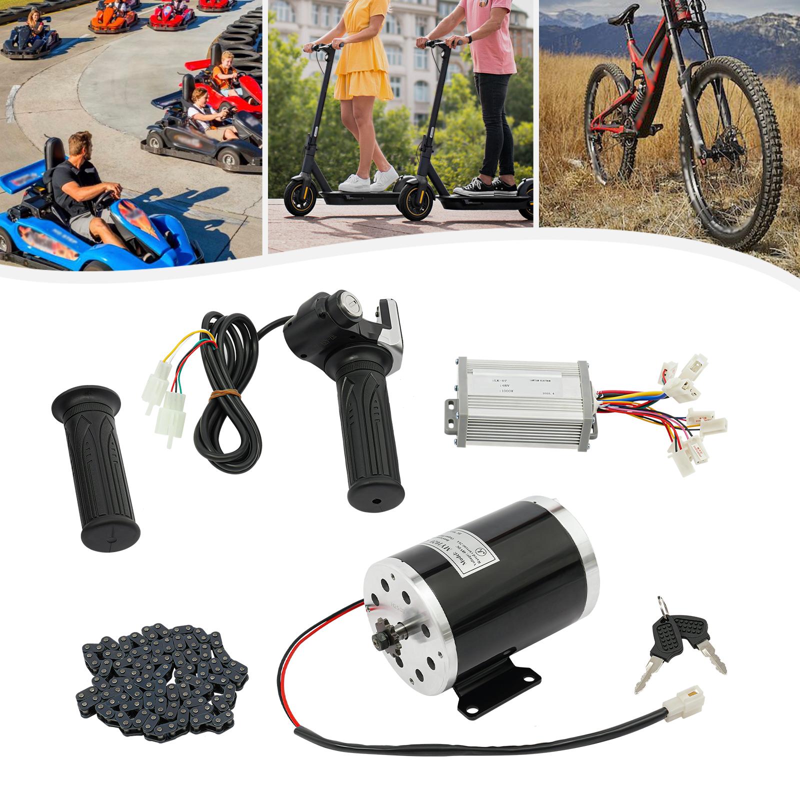 48V 1000W Black Silver Iron Brushed Motor Kit, with Controller and Throttle Assembly Required Infinitely Adjustable for Scooters