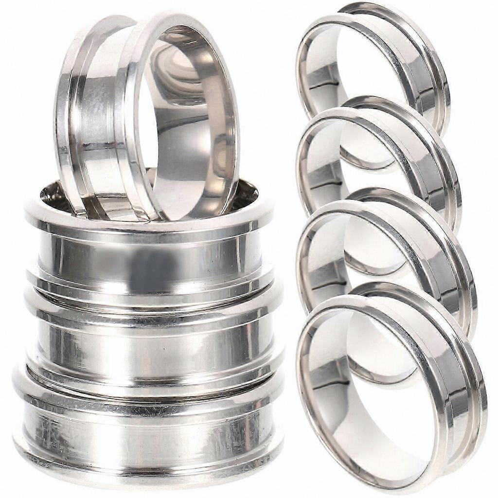 8-Piece Grooved Ring Blanks for Jewelry Crafting Stainless Steel Plain Rings for DIY Projects