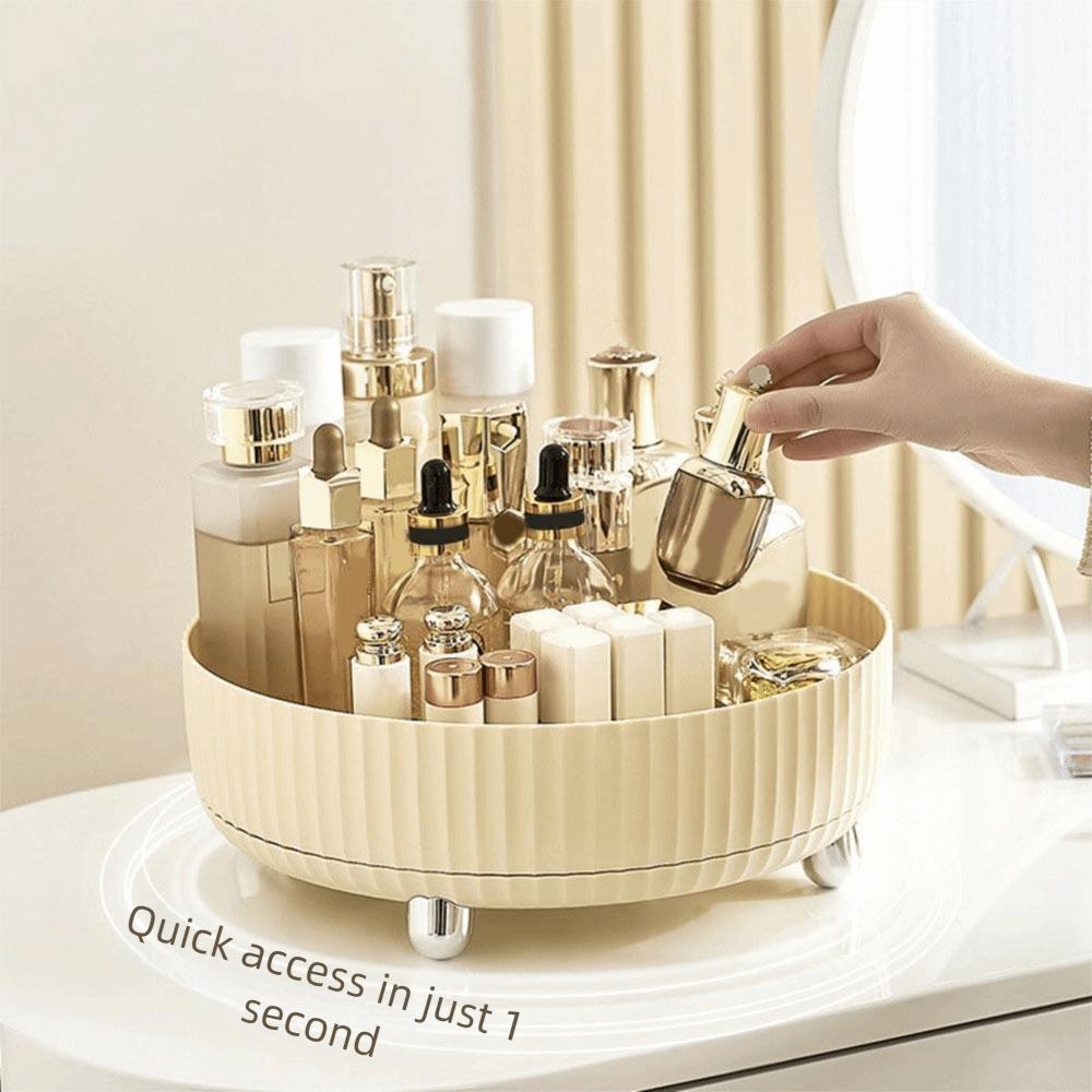 Plastic 360° Rotating Cosmetics Storage Box Round Non-Slip Makeup Storage Tray Large Capacity Makeup Organizer Dressing Table