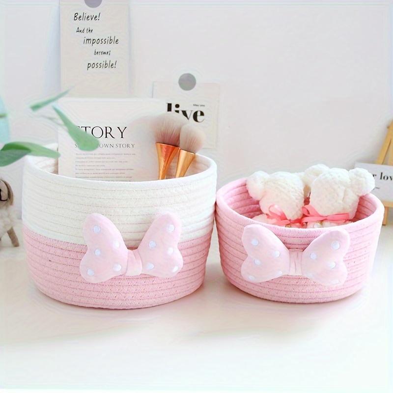 2pcs Adorable Korean-Style Handwoven Storage Basket - Handbag Organizer for Cosmetics, Snacks and Accessories Bowknot Design