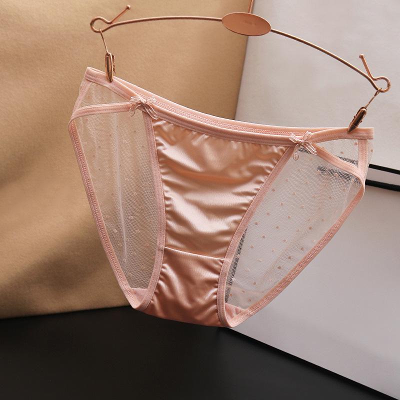 Large Sexy Seamless Low Waist Mesh Panties for Women - Silky Satin with Cotton Crotch