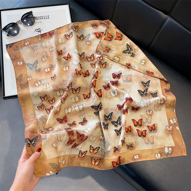 Double-sided two-color new herringbone silk scarf, small square scarf, sun protection, advanced sense, high-quality shawl neck scarf, scarf.