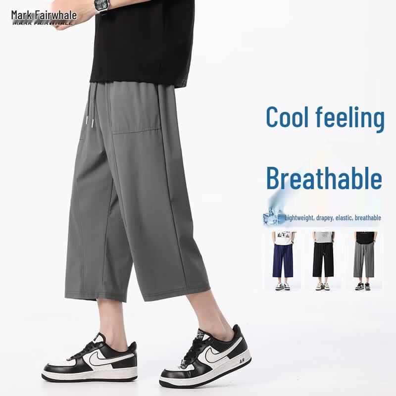 MARK FAIRWHALE Men s Summer Casual Quick-Dry Ice Silk Cargo Capri Pants XL
