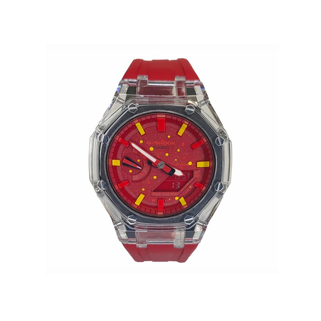 Casio Men Liquid Crystal,Analog Dual Display Series Red Watch GA-2100-4A(Watch3--