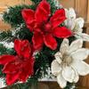 Christmas Flower Ornaments Artificial Red White Glitter Flowers For DIY Wreaths Crafts Wedding Holiday Party Decoration Supplies