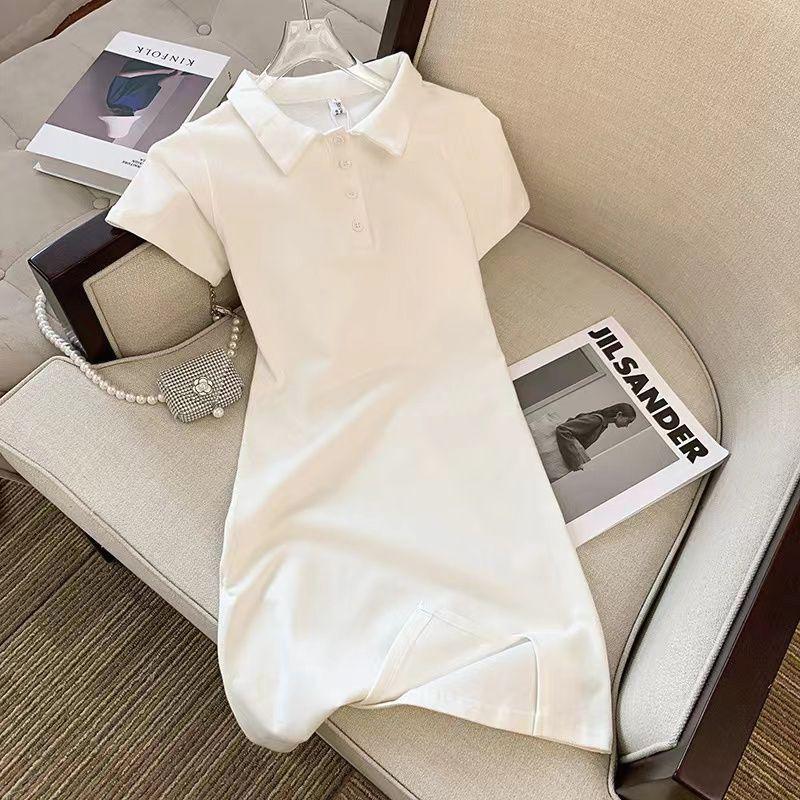 2026 Summer Pure Desire White Polo Collar Dress - Hip-Hugging Short Skirt for Women