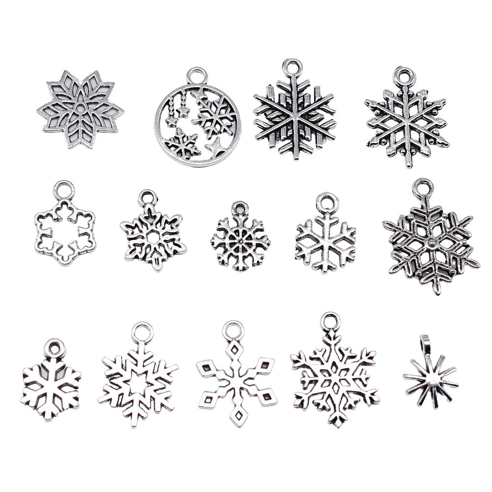 20 Stück Metall Zinklegierung Gemischte Größen Schneeflocken Anhänger Passend für Schmuck Weihnachtsanhänger Komponenten DIY Handgemachtes Basteln