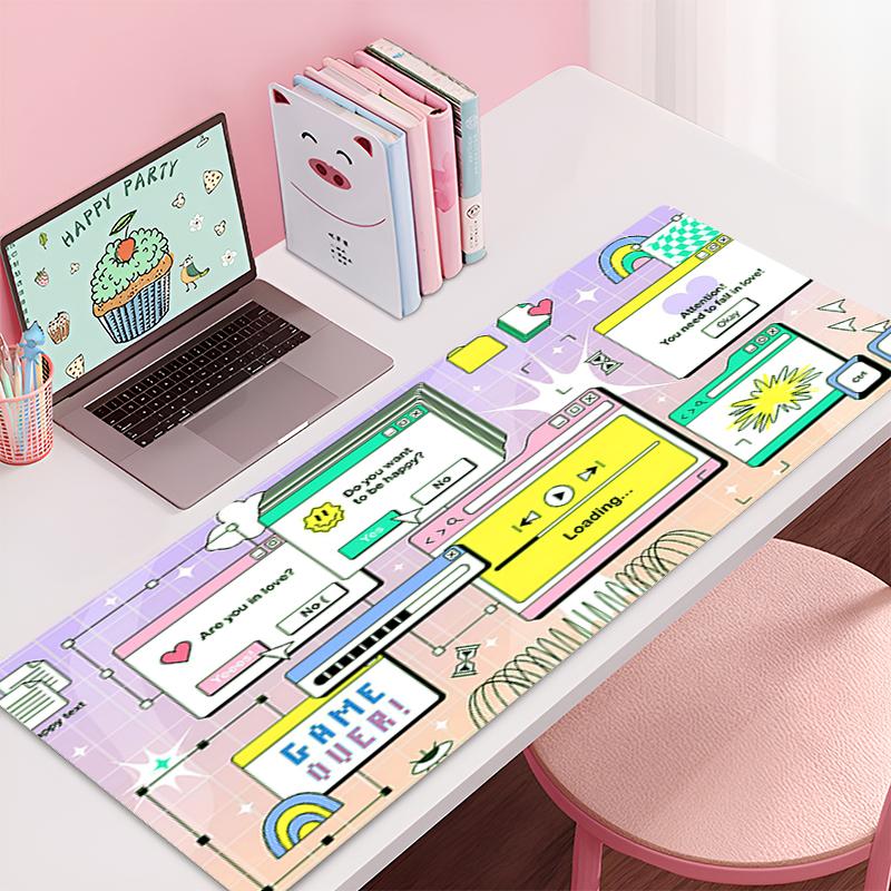 Desk Mat Cute Mousepad Anime Aesthetic Mouse Pad Cute Grid Pink Vaporwave XXL Gaming Deskmat X Kawaii Manga Mice Mat Soft