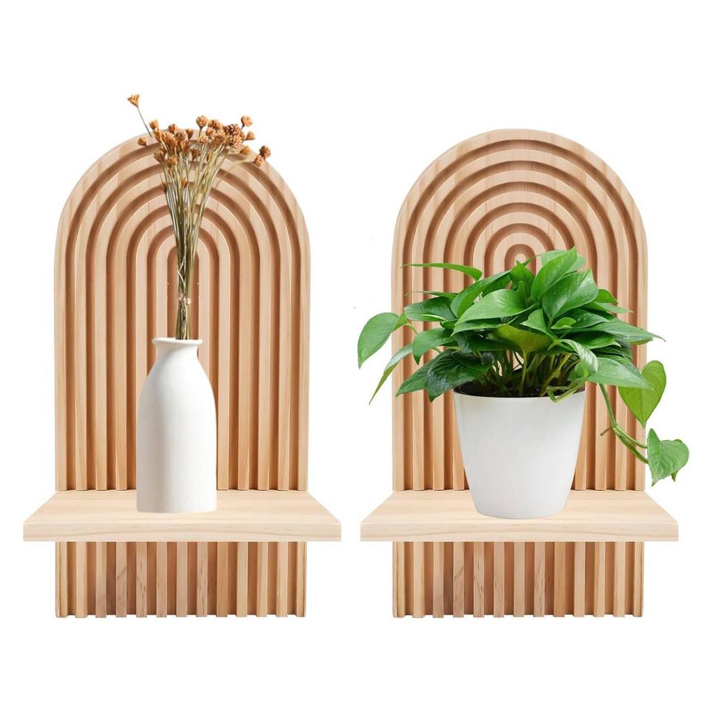 Bohemian Wooden Wall-Mounted Living Room Shelf