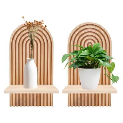 Bohemian Wooden Wall-Mounted Living Room Shelf