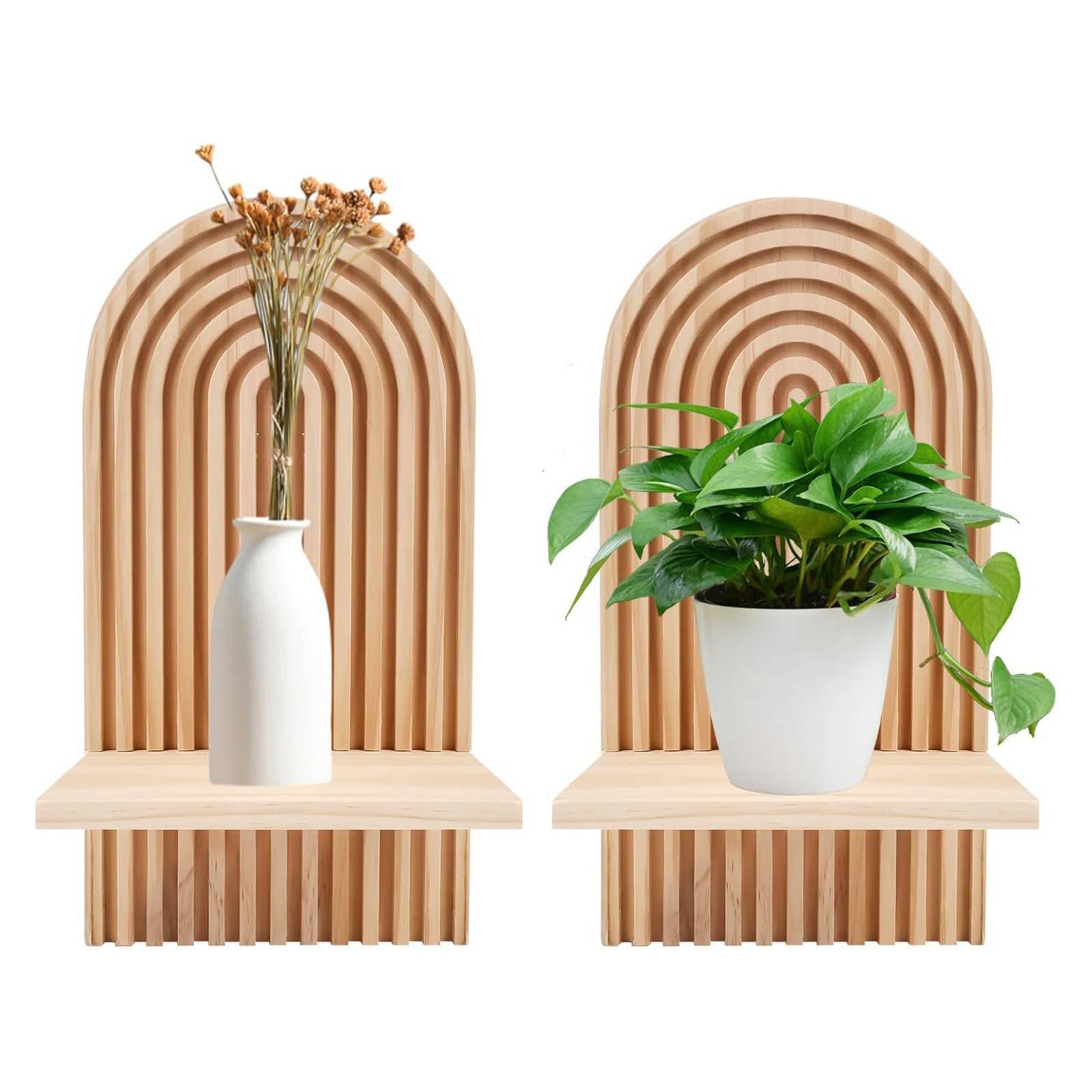 Bohemian Wooden Wall-Mounted Living Room Shelf