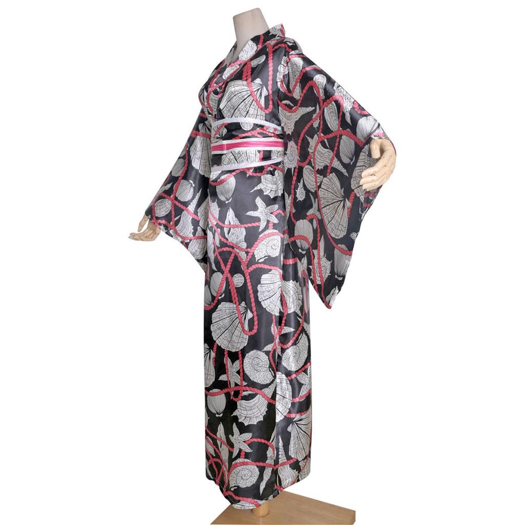 LanBuff Yukata Kimono Long Satin Fabric Pajamas Yukata Japanese Yukata Long Nightgown Women's Robe, Open-Front Loungewear, V-Neck Bathrobe, Pattern,