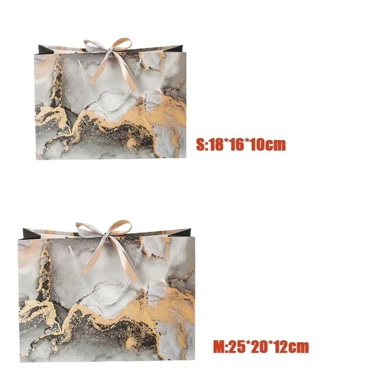 Large Marble Tote Bag with Green Gold Ribbon Bow Durable Storage Shopping Bag for Wedding Birthday Party Bridesmaid Gift Use