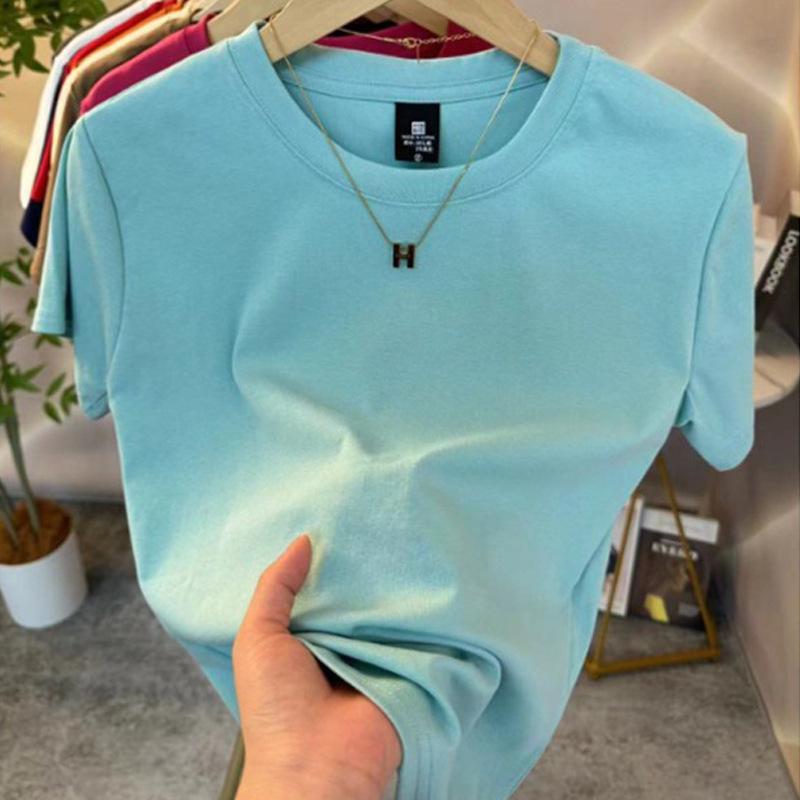 Women's Slim-Fit Pure Cotton Short-Sleeve Round Neck Base Layer T-Shirt