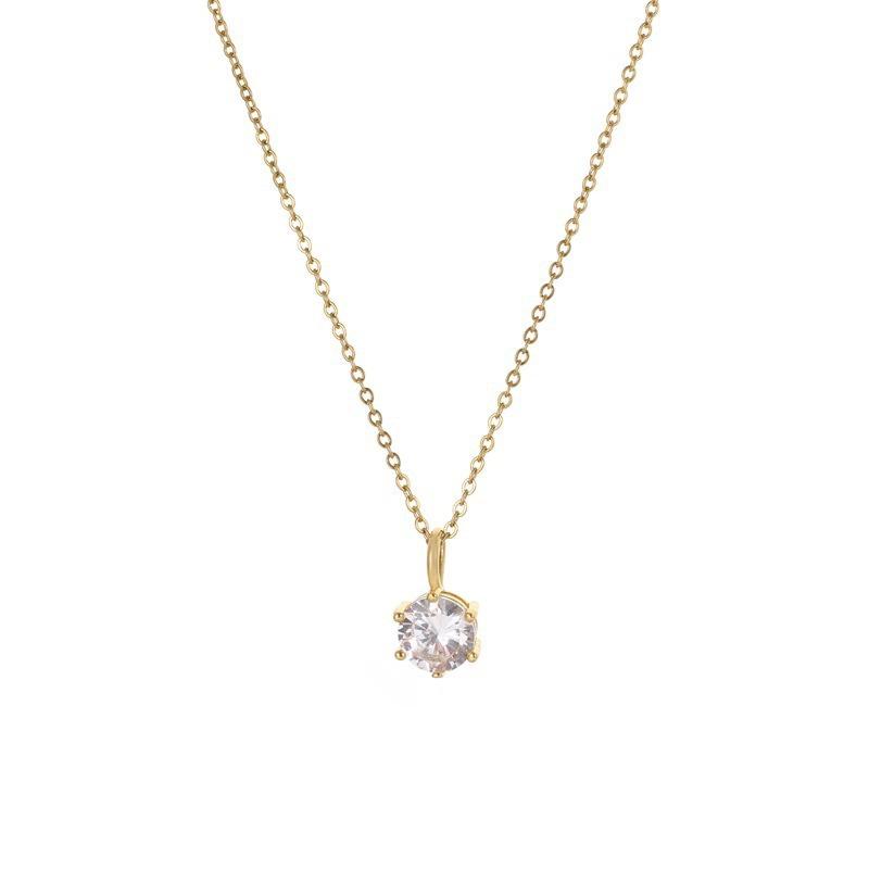 Elegant Single Zirconium Stone Pendant Titanium Steel Necklace Women'S Unique Design Versatile Precise Clavicle Chain