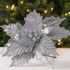 New 24cm Poinsettia Glitter Flower Large Fake Flowers Christmas Flowers DIY Wedding Decor Xmas Tree Decorations