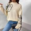 2026 European & American High Neck Floral Long Sleeve Sweater for Women - Autumn & Winter Fashion