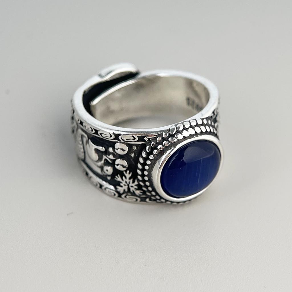 Xiaomi BF CLUB 925 Sterling Silver Ring For Women Jewelry Retro Blue Stone Open Vintage Handmade Ring Allergy For Party Birthday Gift