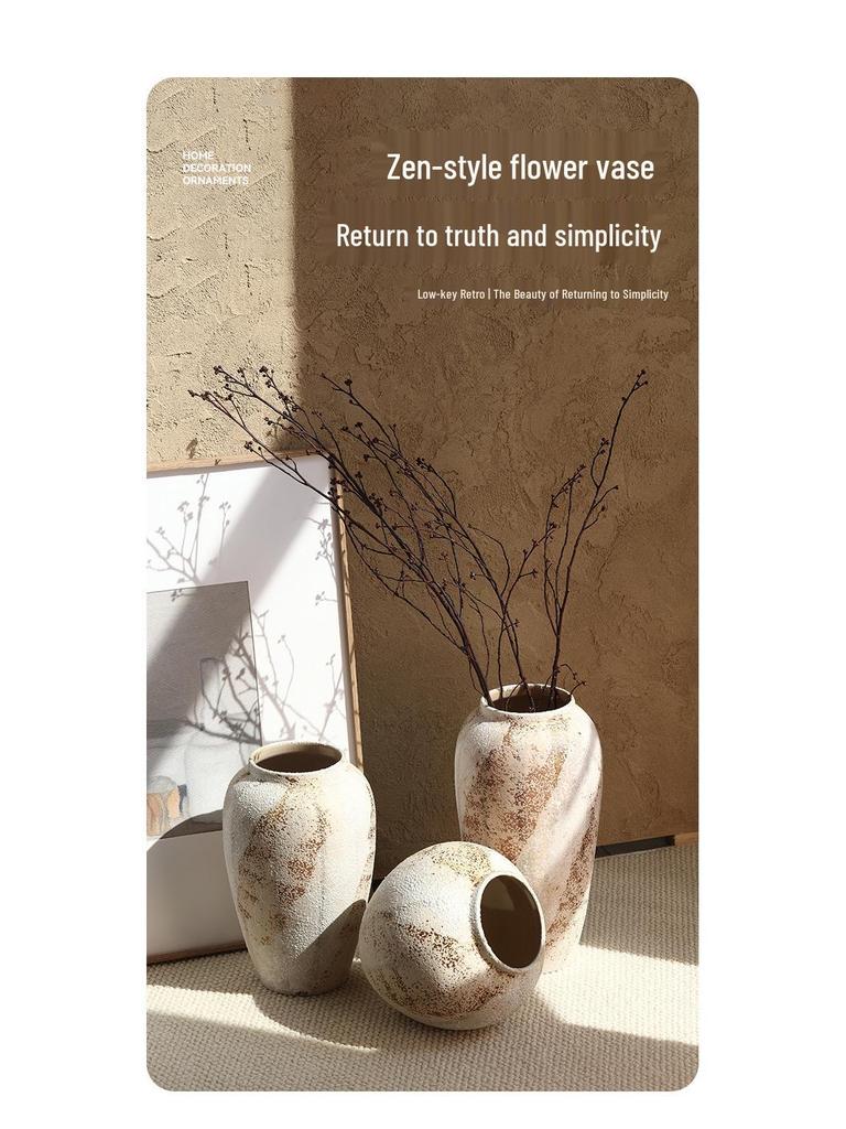 Retro Chinese Wabi-Sabi Ceramic Vase: High-End Decorative Pottery for Elegant Flower Arrangements In Living Rooms