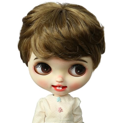 Linfairy 9-10 inch Doll Short Curly Wig (Olive Brown)
