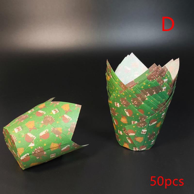 50pcs Christmas Tulip Muffin Cupcake Paper Cups Oilproof Cupcake Liner Baking Muffin Box Cup Cake Decorating Tool Wrap Cases