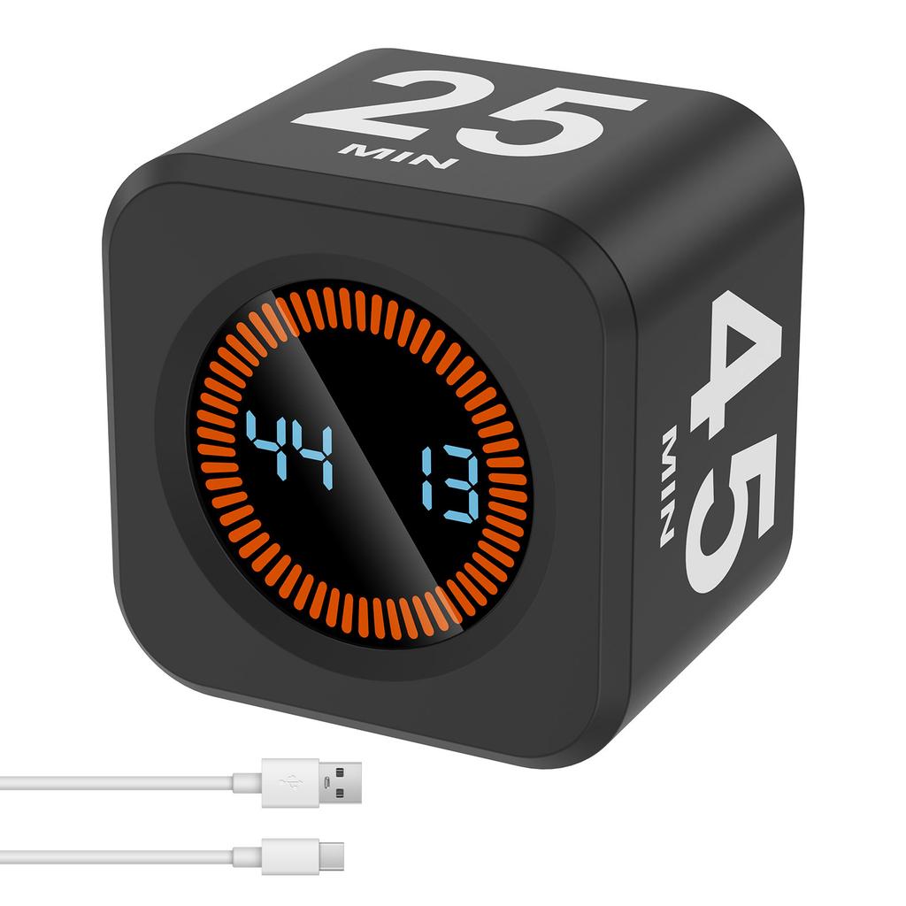 Productivity Timer Gravity Sensor LED Display Cube Timer Kitchen Countdown Timers USB Charging Alarm Timers for Cooking Study