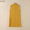 ZANZEA Women Casual Turn Down Collar Solid Color Loose Sleeveless Dress