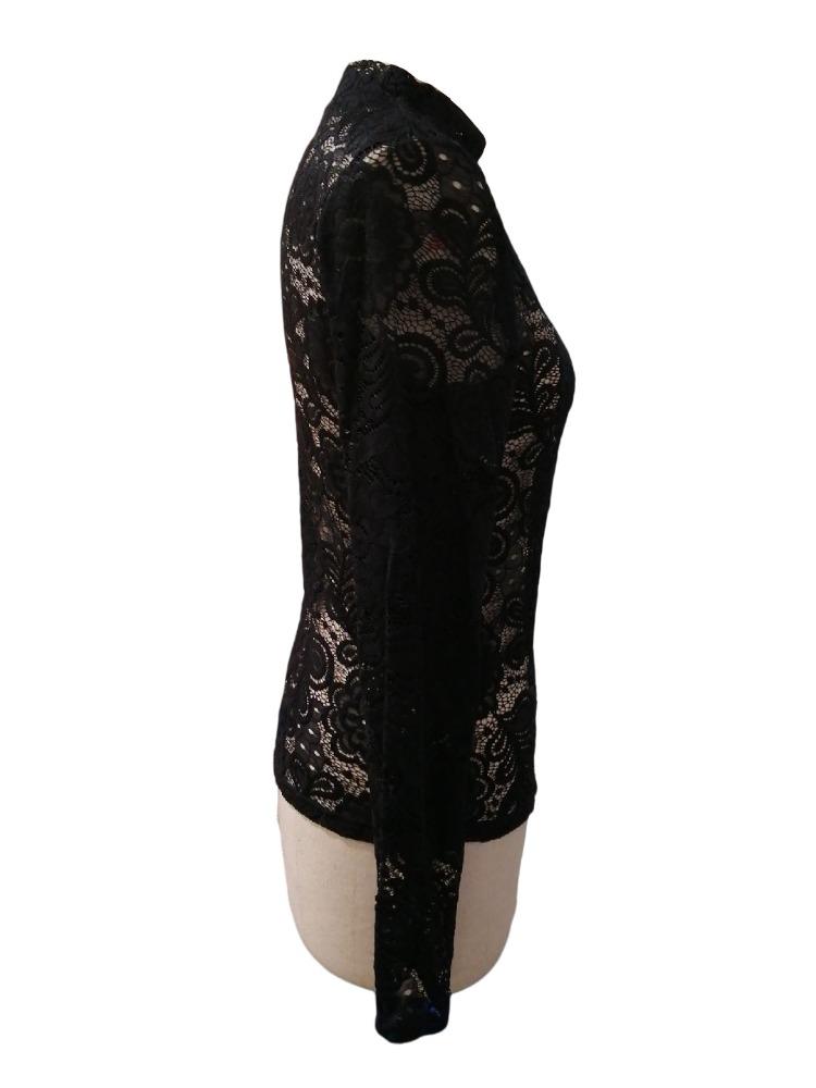 Spring Versatile Lace Slim Outerwear T Shirt Long Sleeve Base Layer Hollow Out Slim Fit Fashion Daily Basic Casual Slim Fit Ladies Elegant Top
