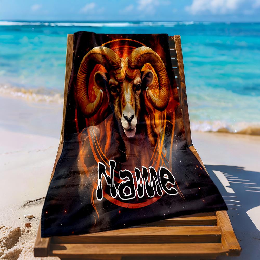 Aries Zodiac Portrait Customizable Name Beach Towel Super Soft Microfiber Quickdry Fabric Suitable for Swimming Gym Camping Yoga Vacation