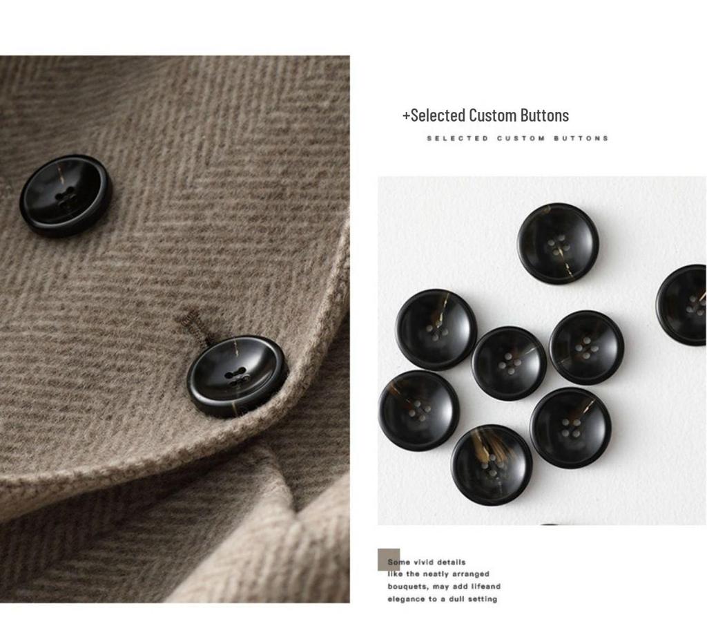 Korean Style Women's Mid-Length Herringbone Wool Coat - Autumn & Winter Fashion