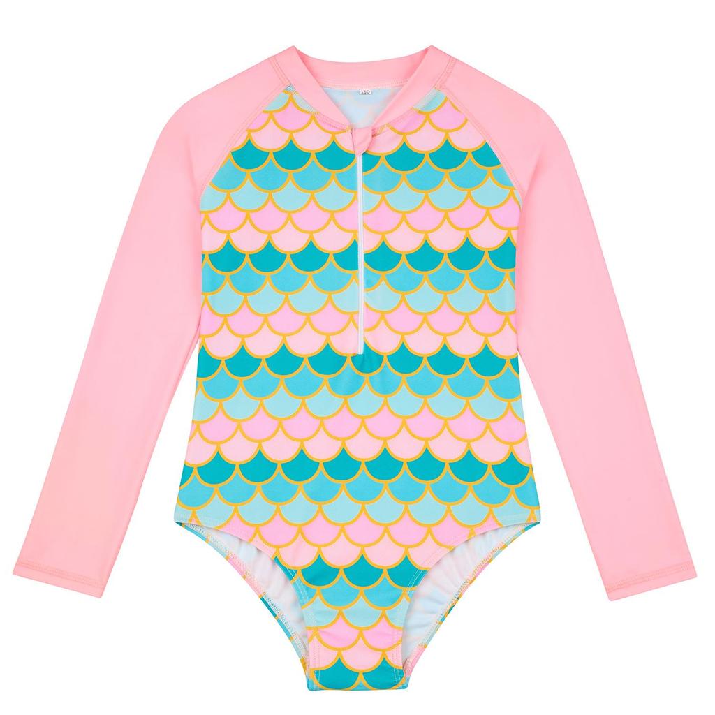 2024 European & American Long Sleeve Mermaid Swimsuit for Girls - Fish Scale Design
