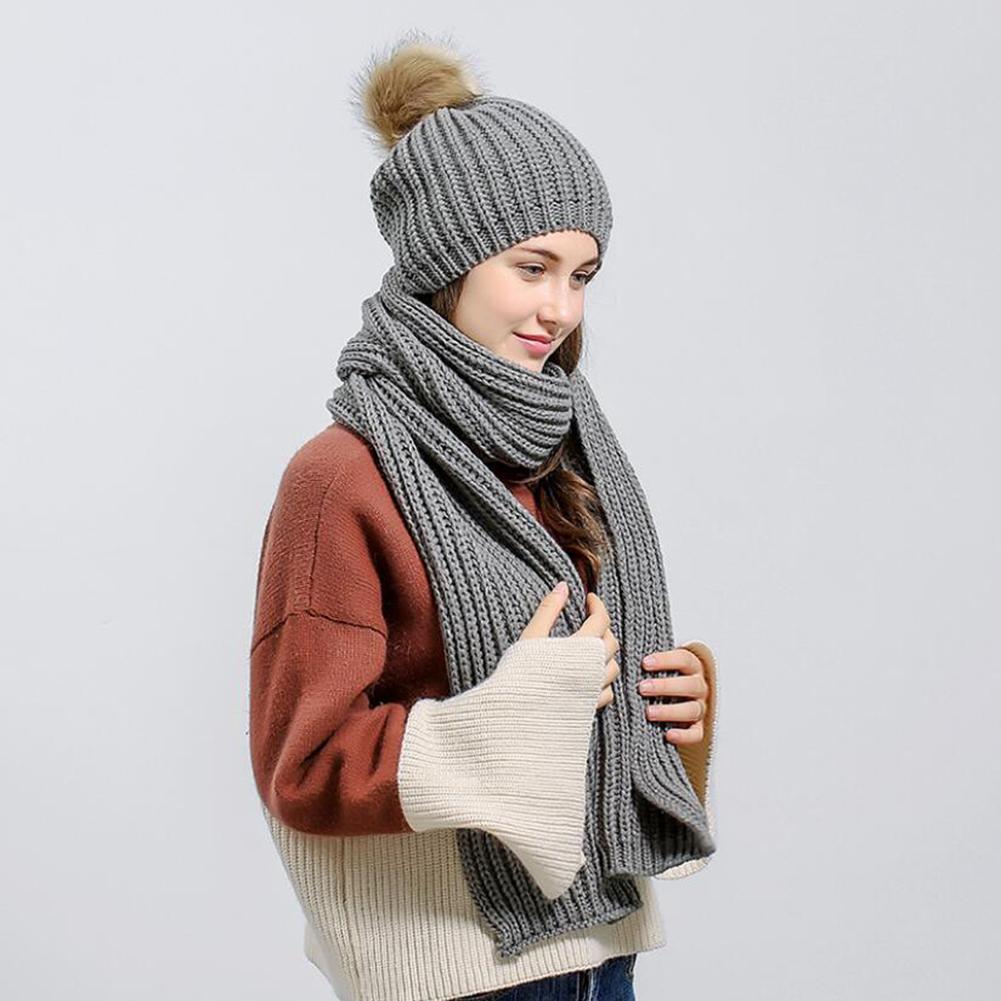 2PCS/Set Women Woolen Knitted Cap and Scarf Suit Lady Knitted Hat Muffler Set