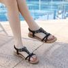Summer 2026 Women's Bohemian Wedge Sandals with Flowers and Rhinestones, Large Size Beach Shoes