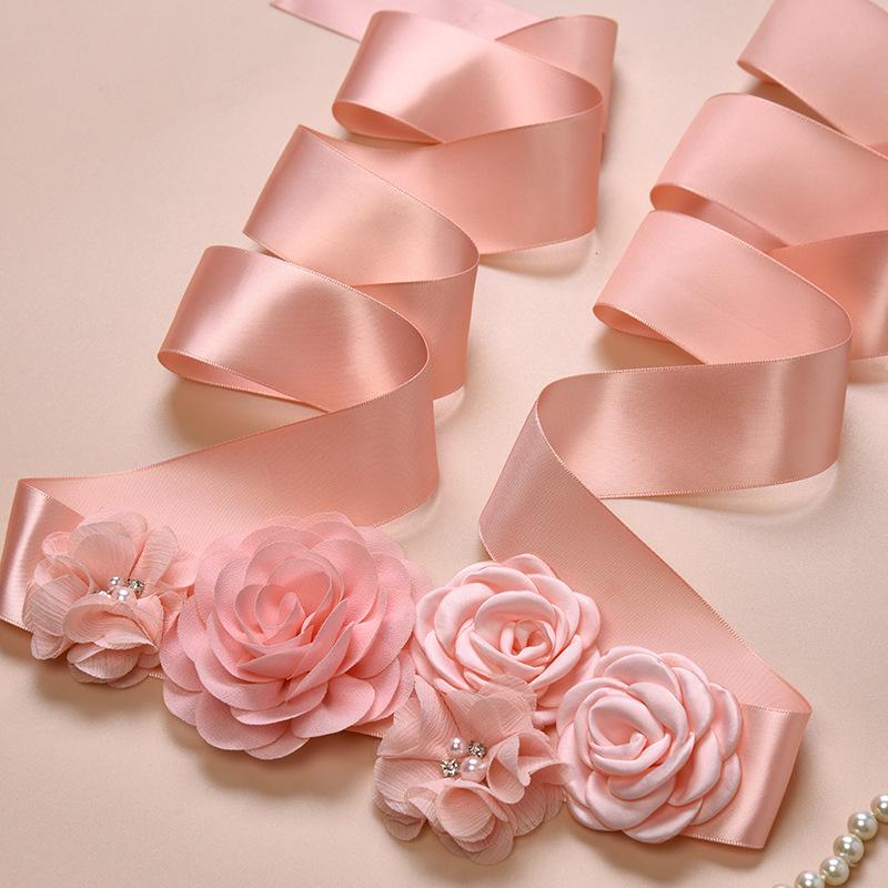 Orange-Beige Handmade Pearl Rose Waist Belt for Bridal Dress Photoshoot